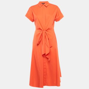 Lauren Ralph Lauren Orange Cotton Tie-Up Detail Midi Dress M, Dresses - Luxury Closet catalog