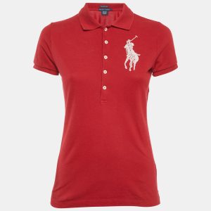 Ralph Lauren Red Logo Embroidered Skinny Fit Polo T-Shirt S, Shirts & Tops - Luxury Closet catalog