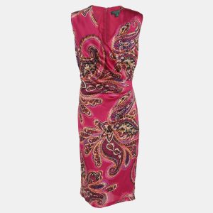Ralph Lauren Pink Multicolor Paisley Print Midi Dress L, Dresses - Luxury Closet catalog