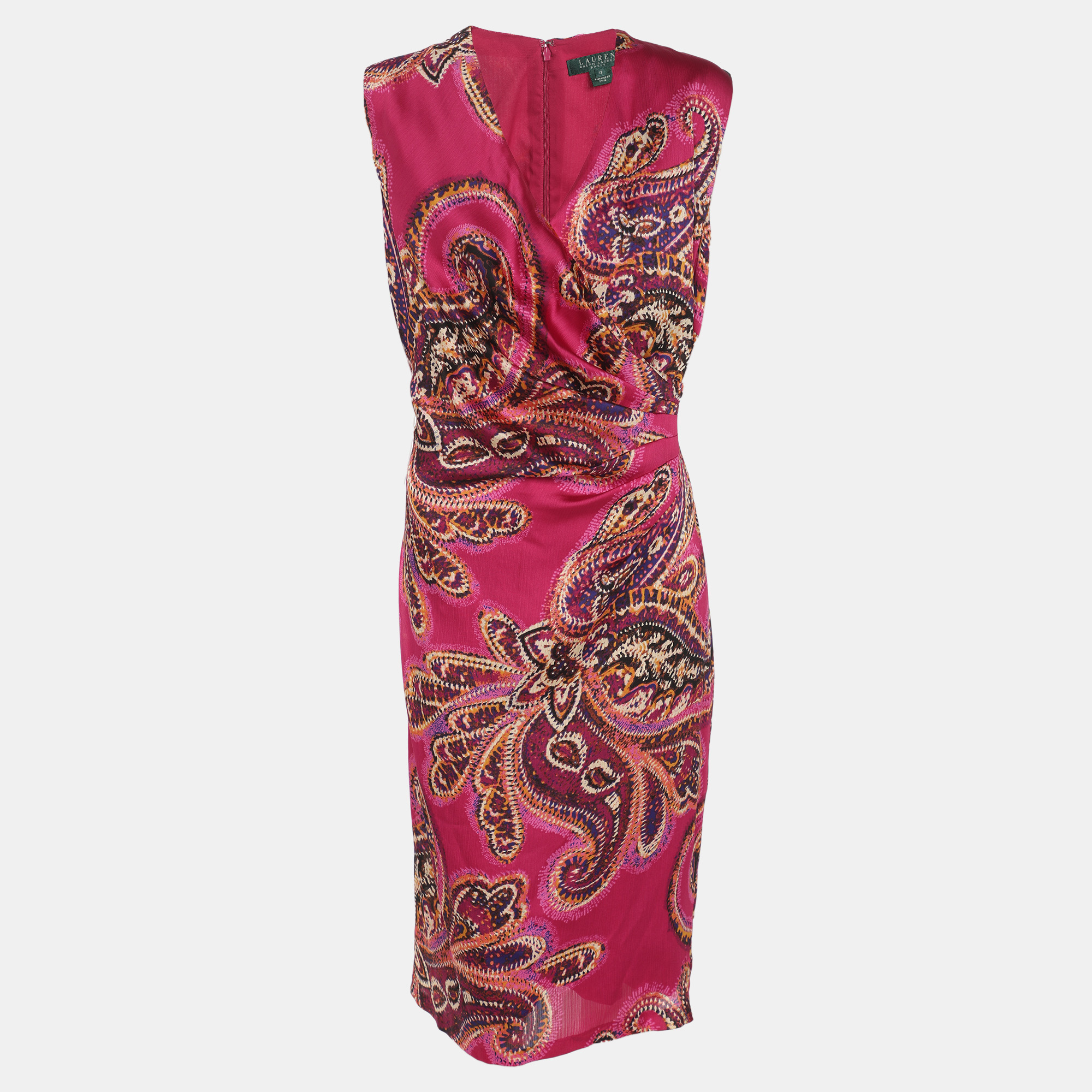 Ralph Lauren Pink Multicolor Paisley Print Midi Dress L, Dresses - Luxury Closet catalog