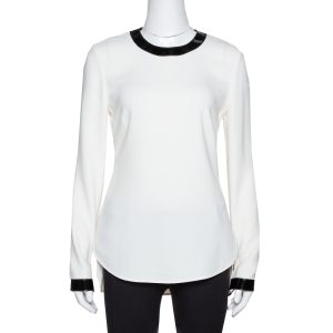 Ralph Lauren Off White Crepe Contrast Leather Trim Blouse S, Shirts & Tops - Luxury Closet catalog