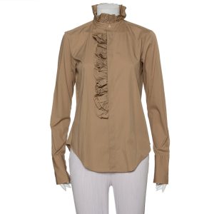 Ralph Lauren Beige Cotton Ruffle Detail Button Front Top L, Shirts & Tops - Luxury Closet catalog