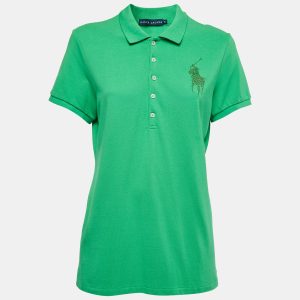 Ralph Lauren Green Cotton Crystal Logo Embellished Polo T-Shirt XL, Shirts & Tops - Luxury Closet catalog