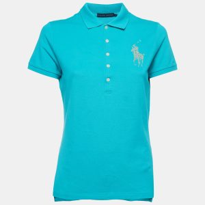 Ralph Lauren Teal Blue Cotton Glitter Logo Polo T-Shirt L, Shirts & Tops - Luxury Closet catalog