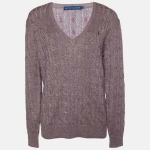 Ralph Lauren Purple Linen & Alpaca Knit V-Neck Sweater M, Sweaters & Cardigans - Luxury Closet catalog