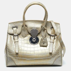 Ralph Lauren Gold Alligator Ricky 33 Tote, Tote Handbags - Luxury Closet catalog