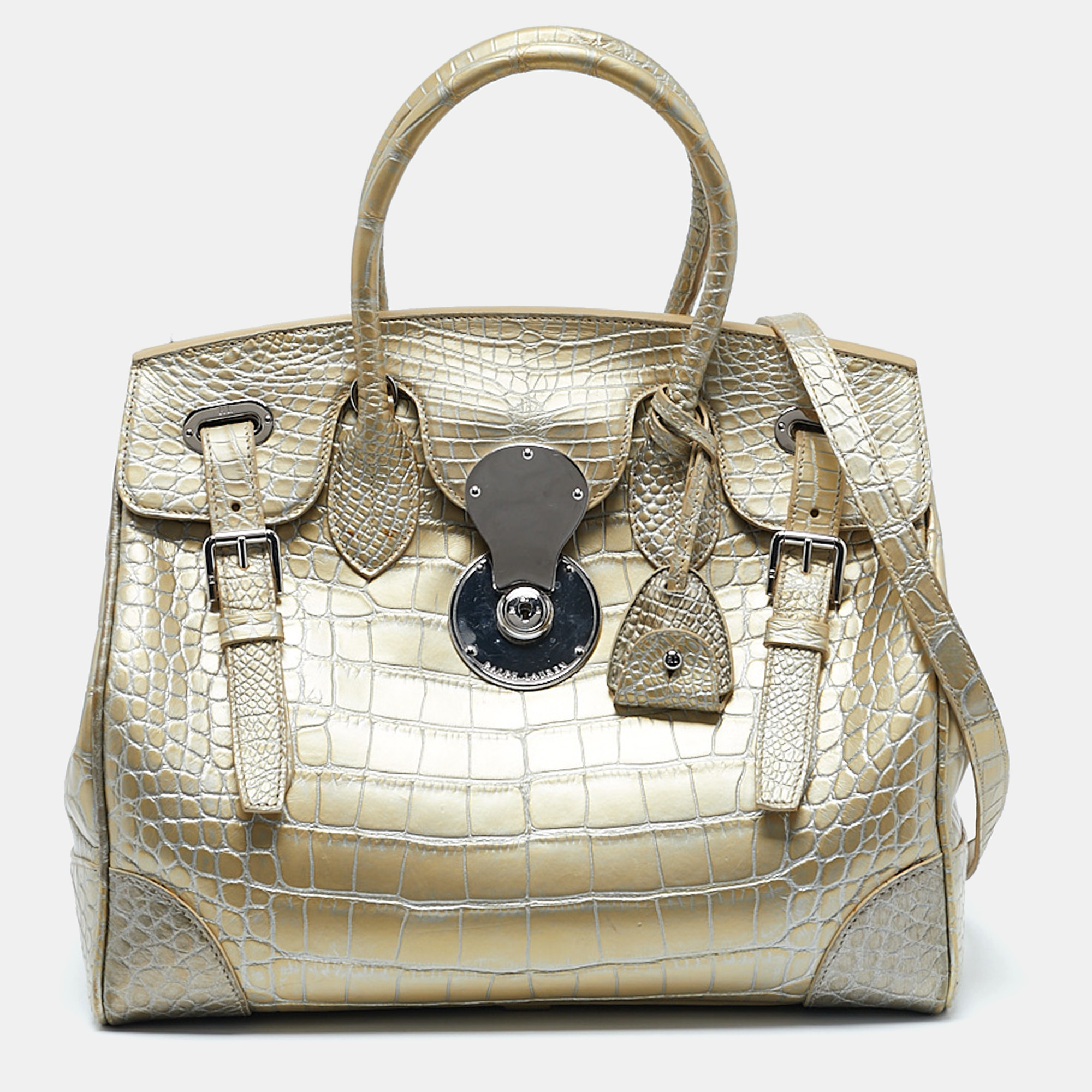 Ralph Lauren Gold Alligator Ricky 33 Tote, Tote Handbags - Luxury Closet catalog