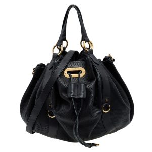 Ralph Lauren Black Perforated Leather Drawstring Hobo, Shoulder Bags - Luxury Closet catalog