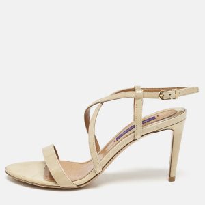 Ralph Lauren Beige Patent Leather Crisscross Ankle Strap Sandals Size 38, Sandals - Luxury Closet catalog