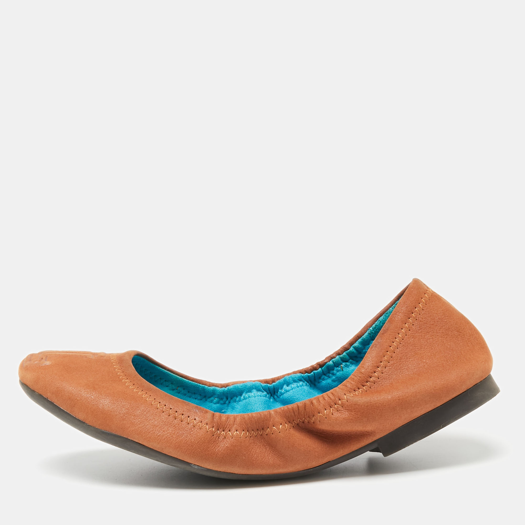 Ralph Lauren Tan Leather Embossed Logo Scrunch Ballet Flats Size 37, Flats - Luxury Closet catalog