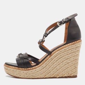 Ralph Lauren Black Leather Wedge Platform Espadrille Ankle Strap Sandals Size 39.5, Sandals - Luxury Closet catalog