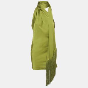 Rat & Bao Green Satin Halter Neck Mini Dress M, Dresses - Luxury Closet catalog