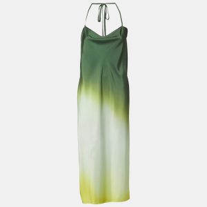 Rat & Bao Ombre Green/Multicolor Satin Halter Neck Long Dress XS, Dresses - Luxury Closet catalog