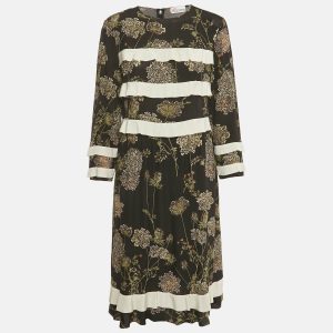 RED Valentino Black Floral Print Silk Frill Detail Midi Dress M, Dresses - Luxury Closet catalog