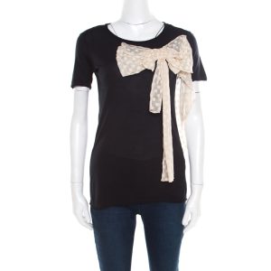Red Valentino Black Jersey Contrast Bow Detail Raw Edged Top XS, Shirts & Tops - Luxury Closet catalog