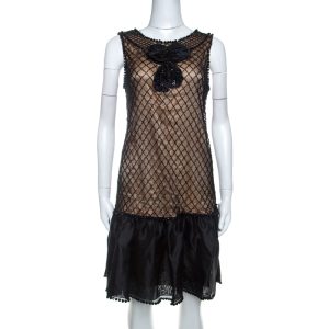 Red Valentino Black Beaded Lace and Silk Ruffle Detail Short Dress L, Dresses - Luxury Closet catalog