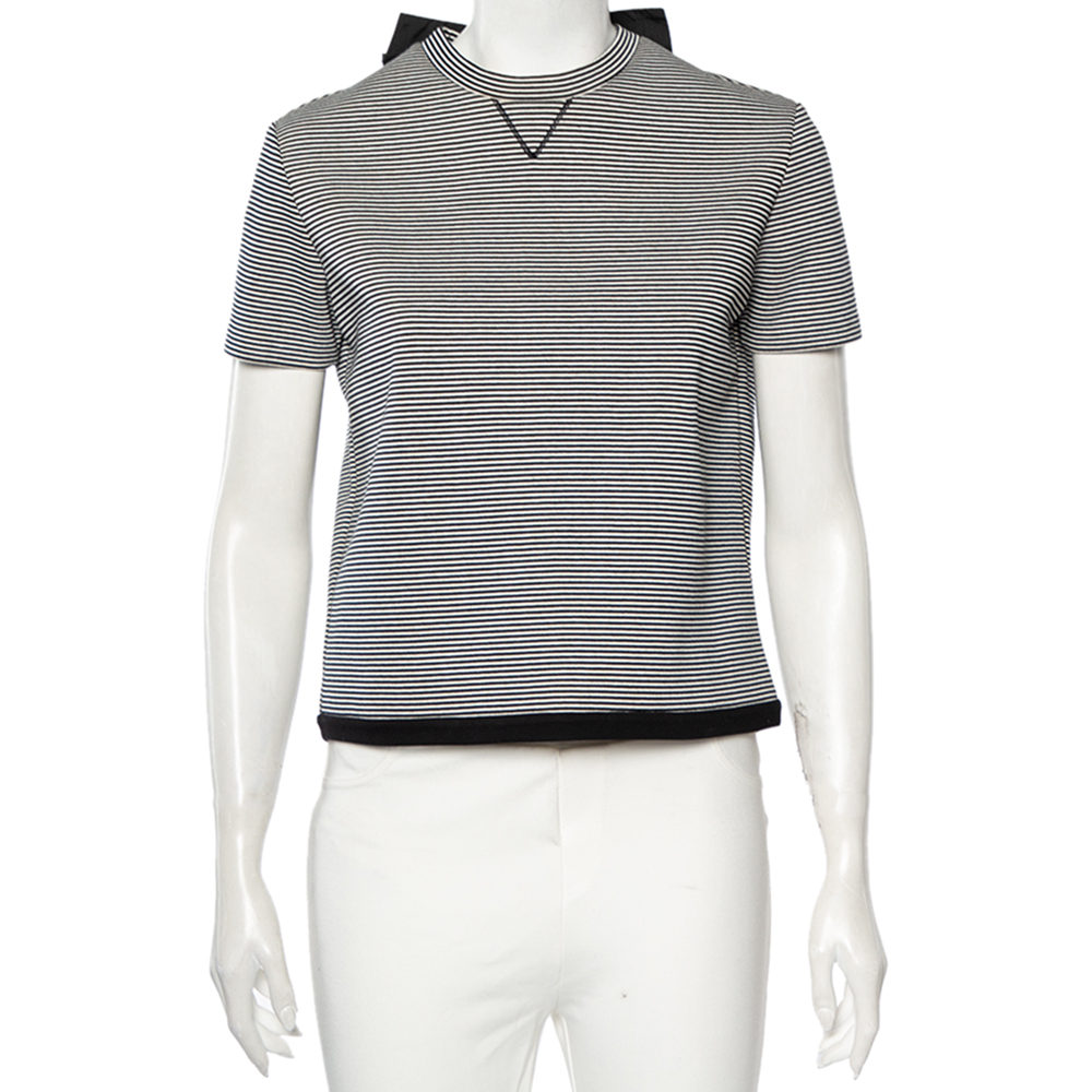 RED Valentino Monochrome Striped Knit Ruffled Trim Detailed Top M, Shirts & Tops - Luxury Closet catalog