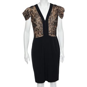 RED Valentino Black Lace & Crepe Paneled Midi Dress L, Dresses - Luxury Closet catalog