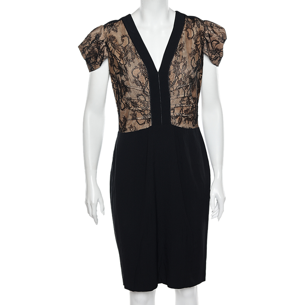 RED Valentino Black Lace & Crepe Paneled Midi Dress L, Dresses - Luxury Closet catalog