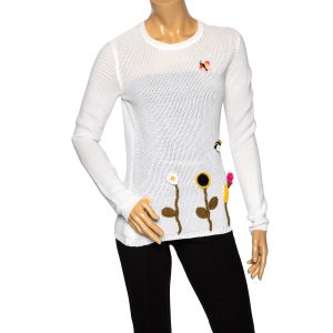 RED Valentino White Cotton Knit Floral Appliqued Long Sleeve Jumper M, Sweaters & Cardigans - Luxury Closet catalog