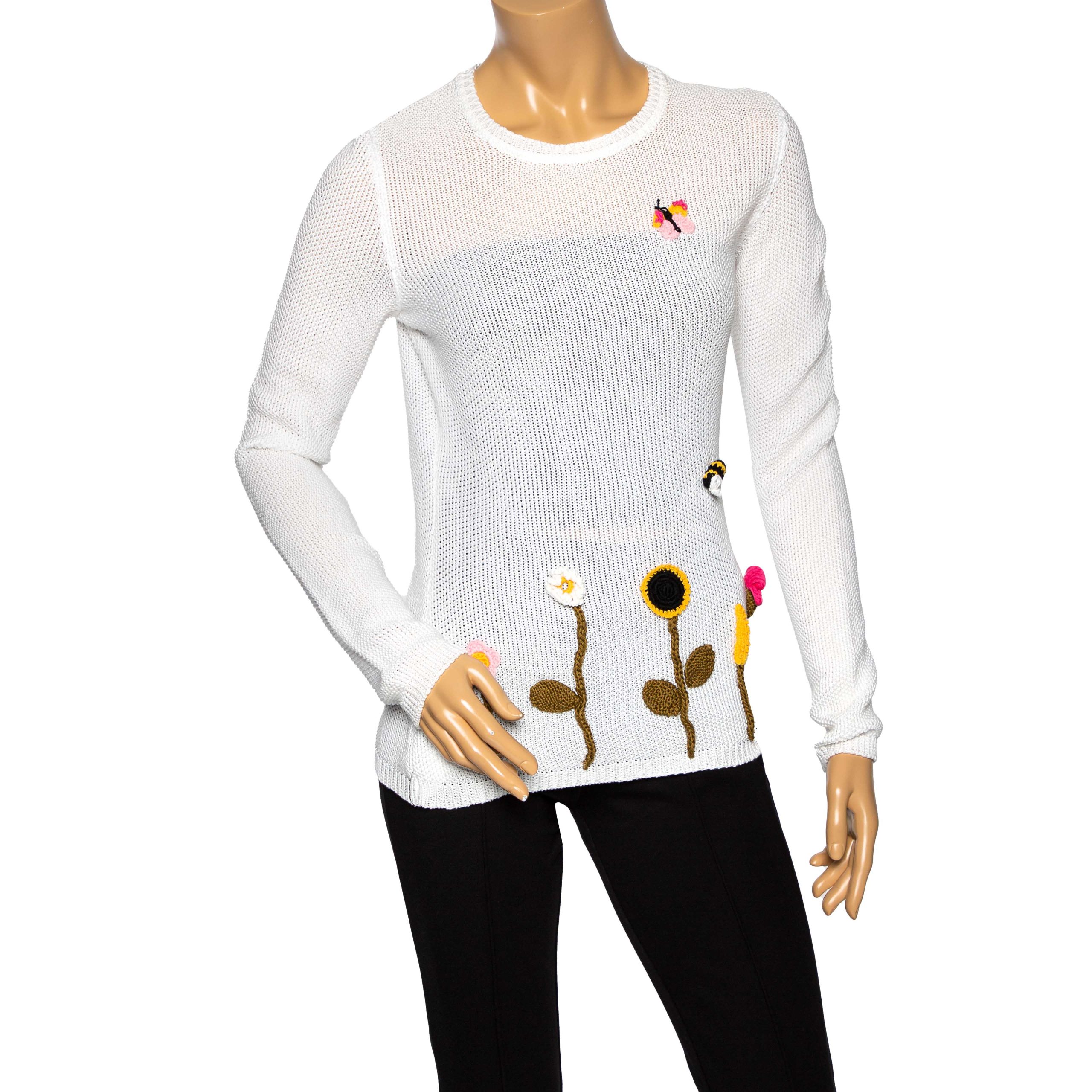 RED Valentino White Cotton Knit Floral Appliqued Long Sleeve Jumper M, Sweaters & Cardigans - Luxury Closet catalog