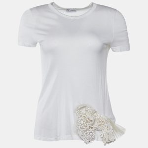 RED Valentino White Modal Lace Bow Detail Crew Neck Top S, Shirts & Tops - Luxury Closet catalog