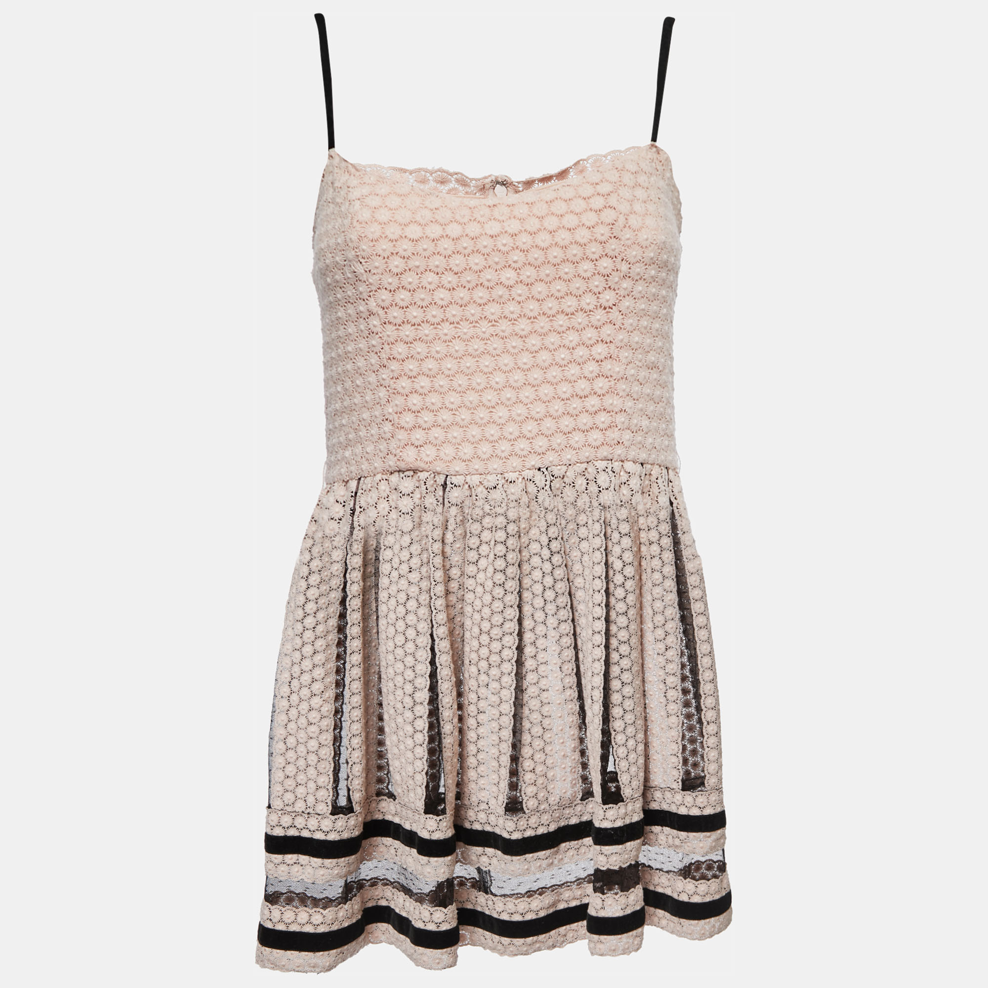 RED Valentino Pink/Black Lace Velvet Trimmed Strappy Mini Dress M, Dresses - Luxury Closet catalog