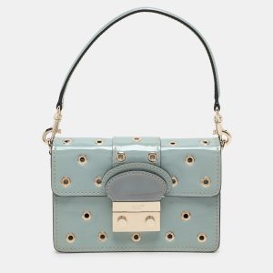 RED Valentino Dusky Blue Patent Leather Grommet Detailed Shoulder Bag, Shoulder Bags - Luxury Closet catalog