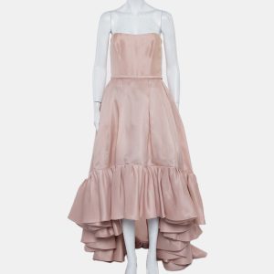 Reem Acra Pink Silk Ruffled Asymmetric Hem Strapless Gown M, Dresses - Luxury Closet catalog
