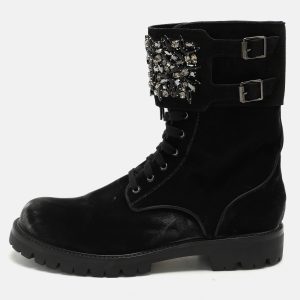 René Caovilla Black Velvet Embellished Ankle Length Boots Size 38, Boots - Luxury Closet catalog