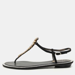 René Caovilla Black Suede Crystal Embellished Thong Sandals Size 37, Sandals - Luxury Closet catalog