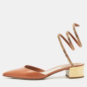Ren&eacute; Caovilla Brown Leather Crystal Embellished Ankle Wrap Pumps Size 37, Pumps - Luxury Closet catalog