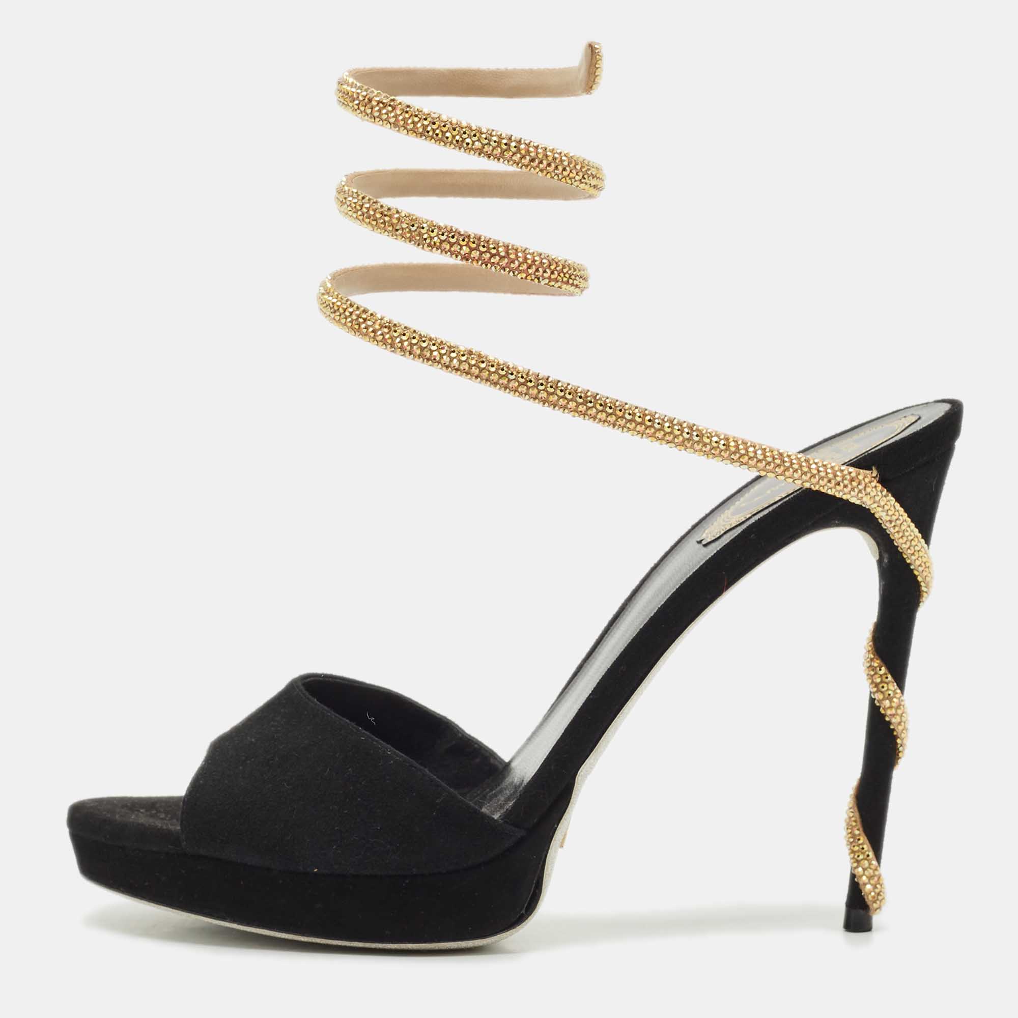 René Caovilla Black Suede Margot Platform Sandals Size 41, Sandals - Luxury Closet catalog