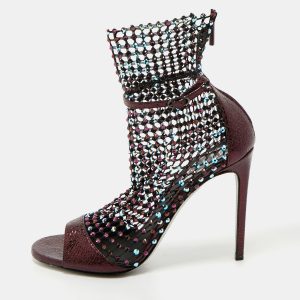 Rene Caovilla Metalic Purple Texture Leather And Lace Crystal Embellished Galaxia Booties Size 38, Boots - Luxury Closet catalog