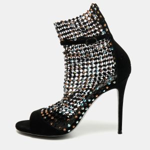Ren&eacute; Caovilla Black Mesh and Suede Ankle Length Galaxia Boots Size 38, Boots - Luxury Closet catalog