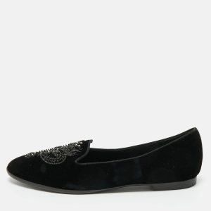 Ren&eacute; Caovilla Black Velvet Crystal Embellished Slip On Smoking Slippers Size 41, Flats - Luxury Closet catalog