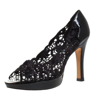 Rene Caovilla Black Lace Peep Toe Pumps Size 39, Pumps - Luxury Closet catalog