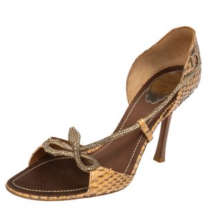 Ren&eacute; Caovilla Beige Python Leather Crystal Embellished Sandals Size 40.5, Sandals - Luxury Closet catalog