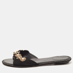 Rene Caovilla Black Suede Crystal Embellished Flat Slides Size 40, Sandals - Luxury Closet catalog