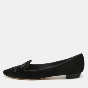 Ren&eacute; Caovilla Black Velvet Crystal Embellished Slip On Smoking Slippers Size 41, Flats - Luxury Closet catalog