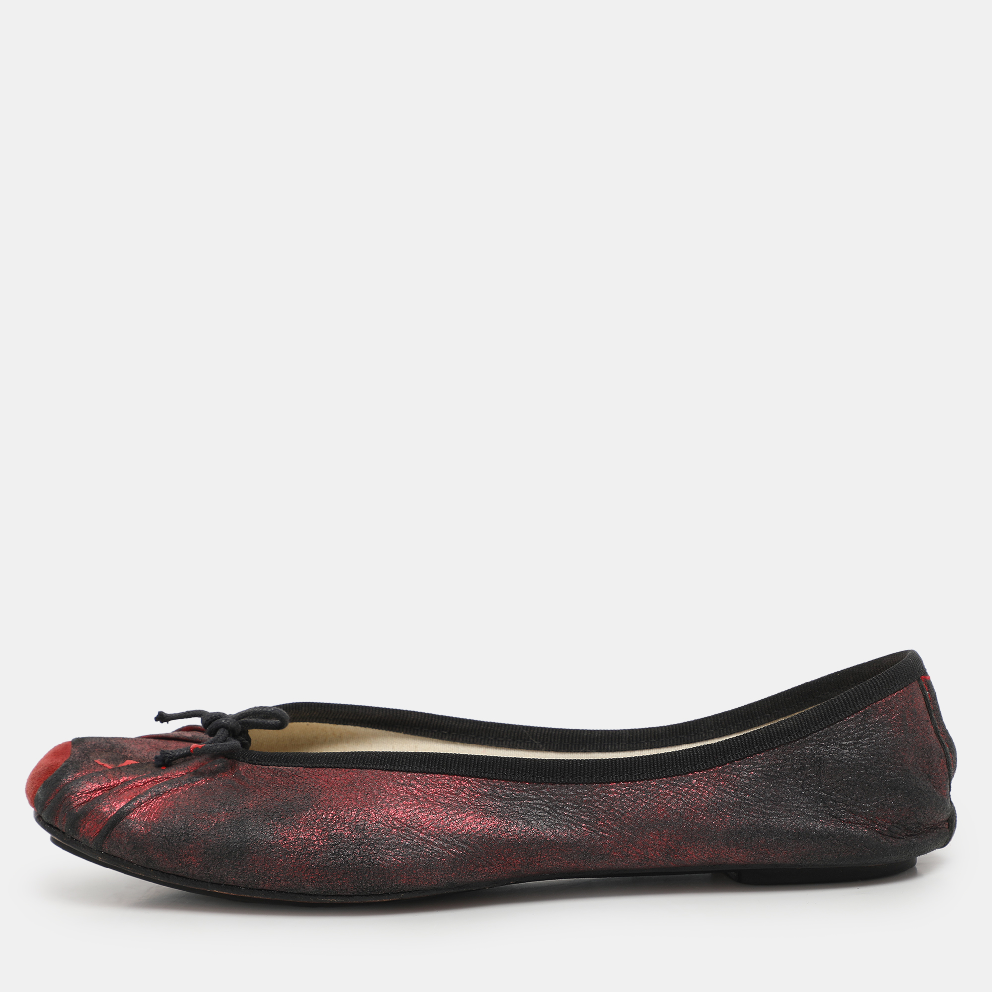 Repetto Black/Red Metallic Leather Bow Ballet Flats Size 39, Flats - Luxury Closet catalog