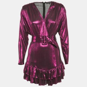 Retrofete Pink Lamé Belted Ruffle Detail Mini Dress S, Dresses - Luxury Closet catalog
