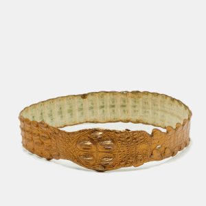 Roberto Cavalli Gold Crocodile Back Horn Waist Belt, Belt Buckles - Luxury Closet catalog