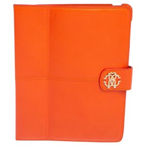 Roberto Cavalli Orange Leather Logo Buckle Detail Tablet Case, Mobile Phone Cases - Luxury Closet catalog