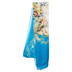 Roberto Cavalli Blue Floral Printed Silk Stole, Scarves & Shawls - Luxury Closet catalog