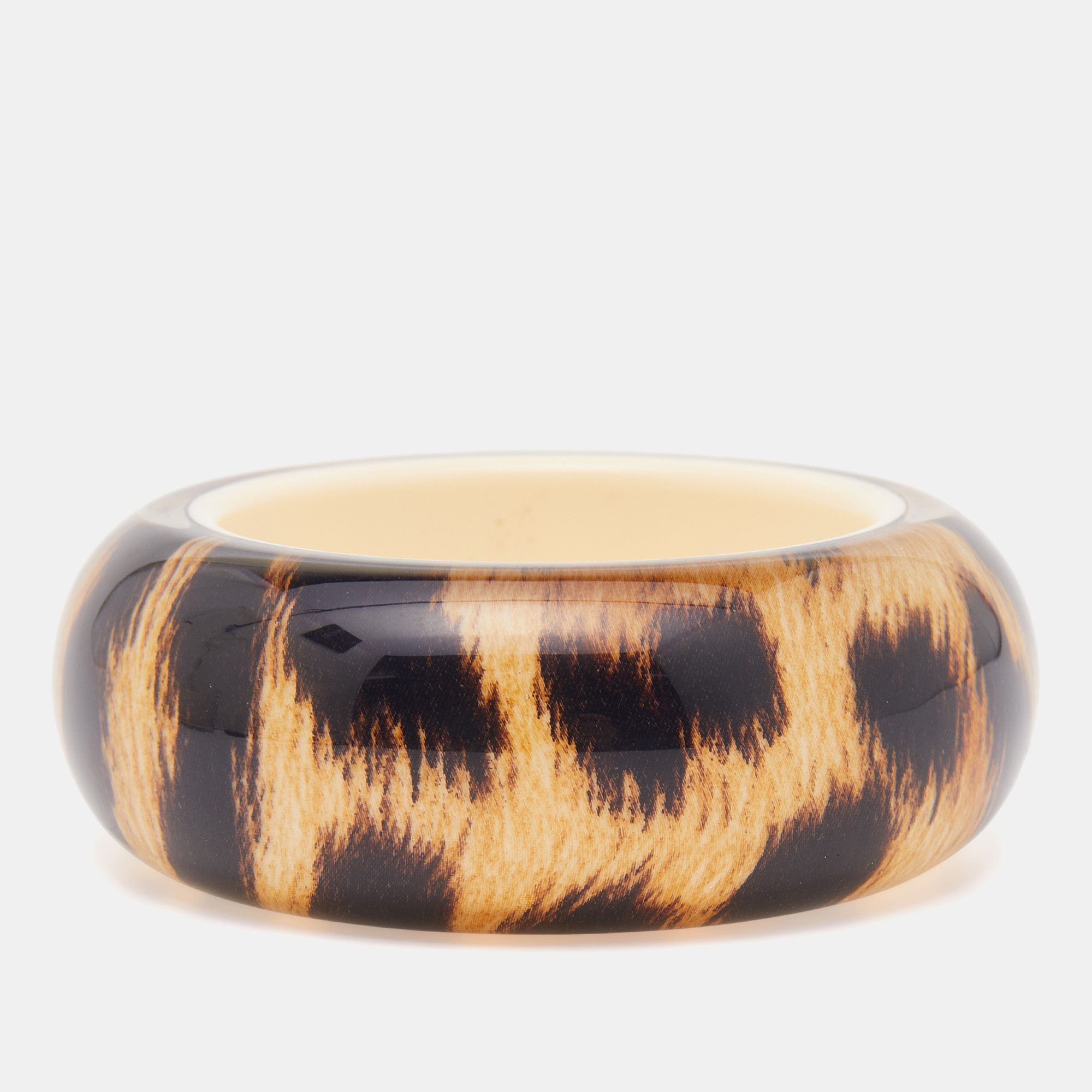 Roberto Cavalli Beige/Black Resin Leopard Print Wide Bangle Bracelet, Jewelry - Luxury Closet catalog