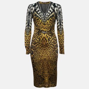 Roberto Cavalli Black Leopard Print V-Neck Midi Dress M, Dresses - Luxury Closet catalog