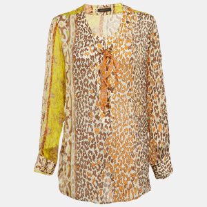 Roberto Cavalli Yellow Printed Silk Lace Up Blouse L, Shirts & Tops - Luxury Closet catalog