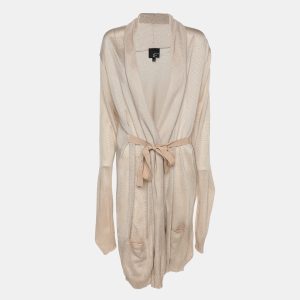 Roberto Cavalli Beige Stretch Knit Belted Cardigan L, Sweaters & Cardigans - Luxury Closet catalog