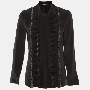 Roberto Cavalli Black Silk Studded Neck Tie Detail Shirt S, Shirts & Tops - Luxury Closet catalog
